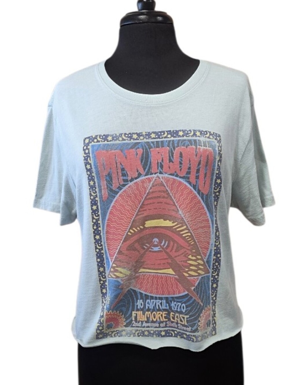 Lucky Brand Cropped Light Blue Pink Floyd Graphic Tee Retro Banx T-shirt
